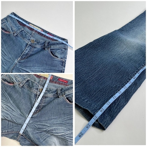 VINTAGE Y2K Foxy Jeans Farrah Super Flare Jean Blue Medium Washed Whisker Jeans - Picture 16 of 16